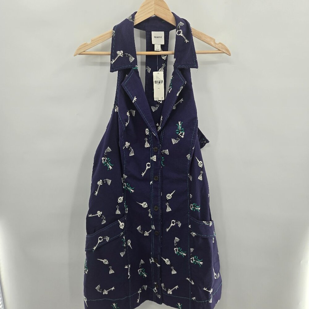 Maeve x Anthropologie Blue Collared Button Front Amelia  Mini Dress Size Large
